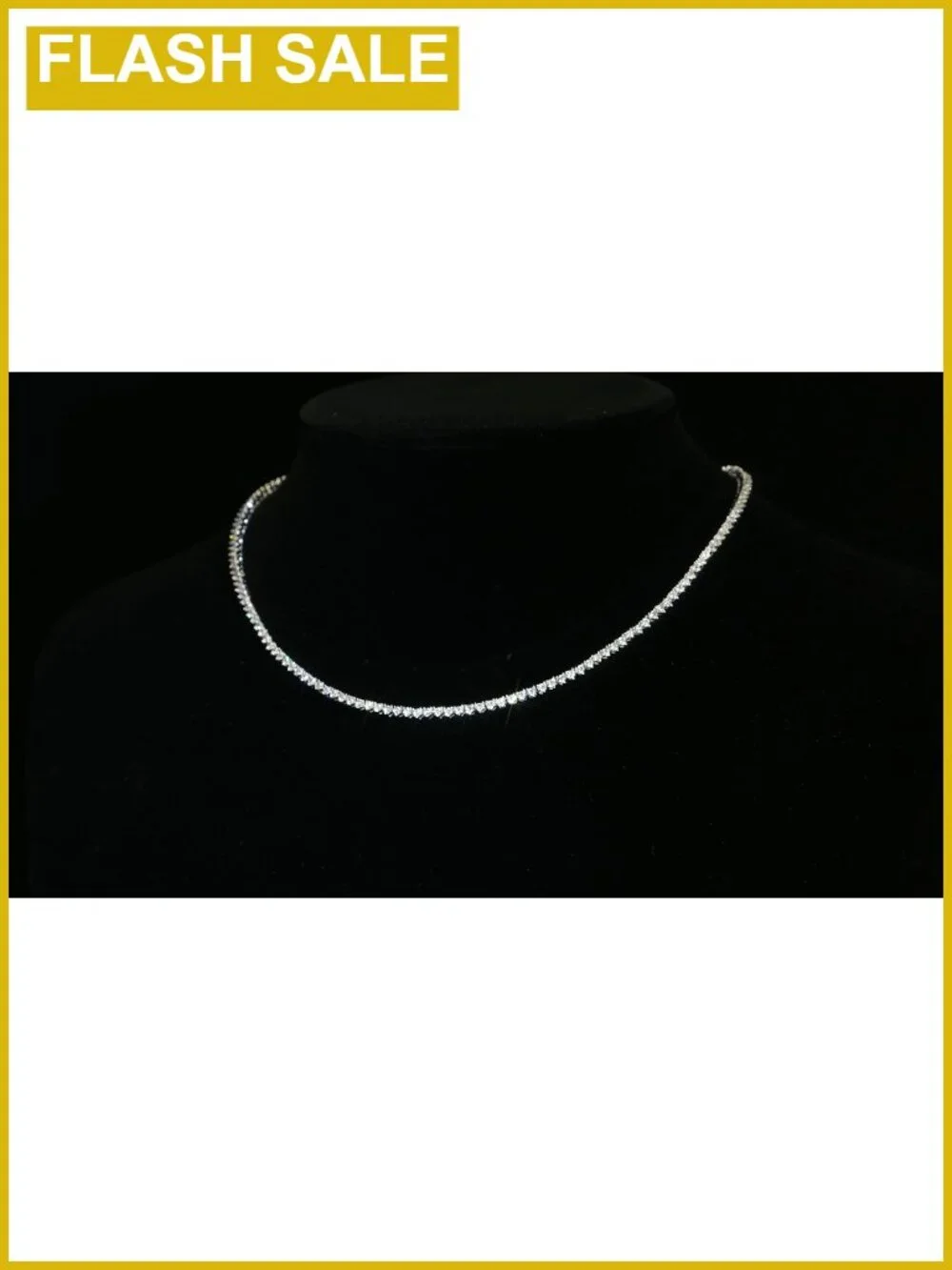 18K White Gold Plated Tennis Necklace 2mm Cubic Zirconia 3 Prong Setting 22